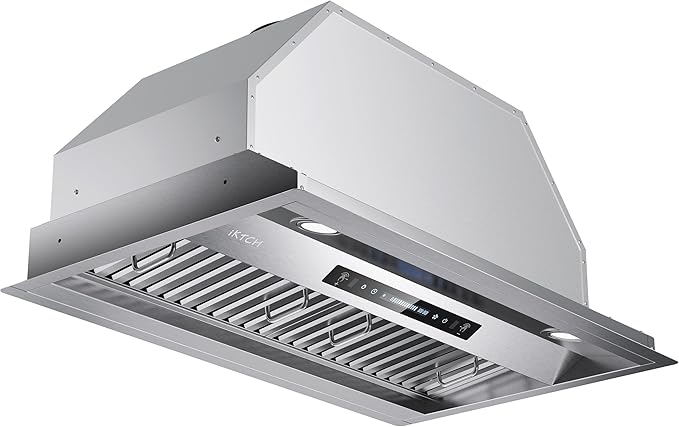 IKTCH 30 inch Built-in/Insert Range Hood 900 CFM, Ducted/Ductless Convertible Duct, Stainless Steel Kitchen Vent Hood with 2 Pcs Adjustable Lights and 2 Pcs Baffle Filters with Handlebar