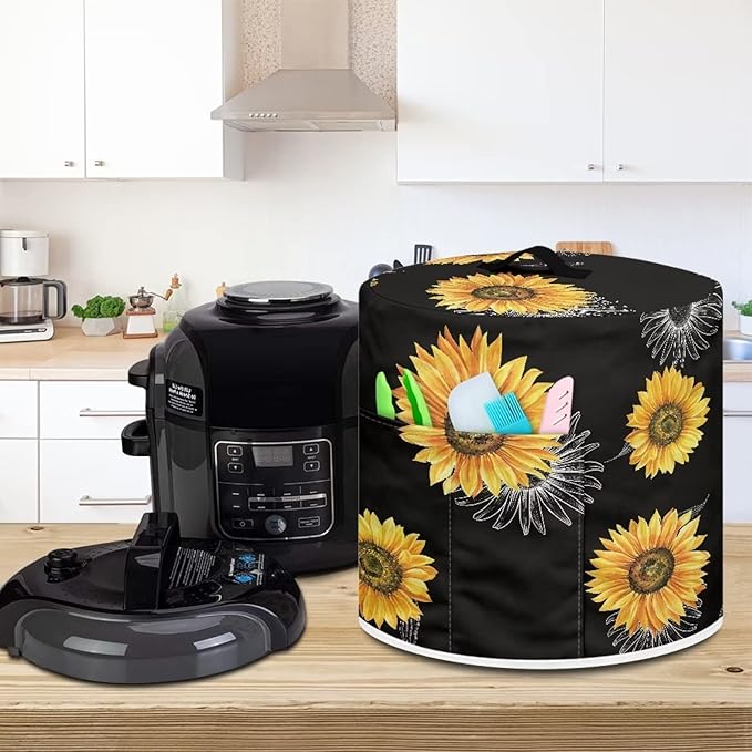 Sunflower Print Pressure Cooker Cover 6 qt,Kitchen Appliance Dust Cover Protective Cover with Pockets for Electric Pressure Cooker Air Fryer Rice Cooker Steamer