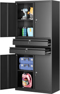 SISESOL Metal Storage Cabinet with Drawer and Locks,Black Garage Storage Cabinet with Locking Doors and Adjustable Shelves,71" Tall Large Metal Cabinets with Magnetic Door for Home,Office,Garage