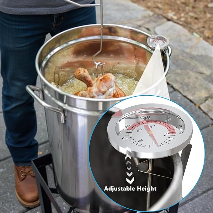 Deluxe Stainless Steel Turkey Fryer Accessories Kit – Turkey Deep Fryer Stand with Lifting Hook, Thermometer, Injector, & Heat-Resistant BBQ Gloves for Outdoor Cooking