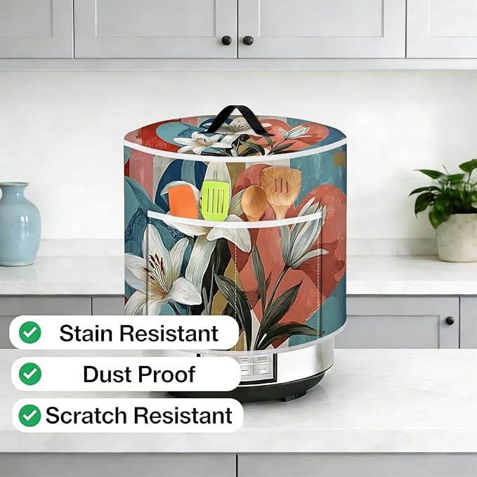 Rice Cooker Cover, Dust Cover for Kitchen Appliances with Handle and Storage Pocket, Easy to Clean Kitchen Decor Gift, Fits 3-6-8 Quart Instant Pot, Slow Cooker and Air Fryer