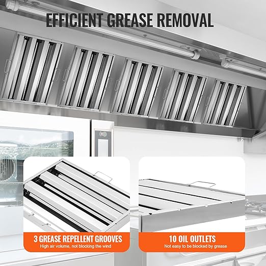 VEVOR Commercial Hood Filter, 15.5W x 19.5H Inch Range Hood Filters, Stainless Steel Restaurant Range Hood Baffle Filter for Grease Rated Commercial Kitchen Exhaust Hoods, 3 Grooves, Pack of 6