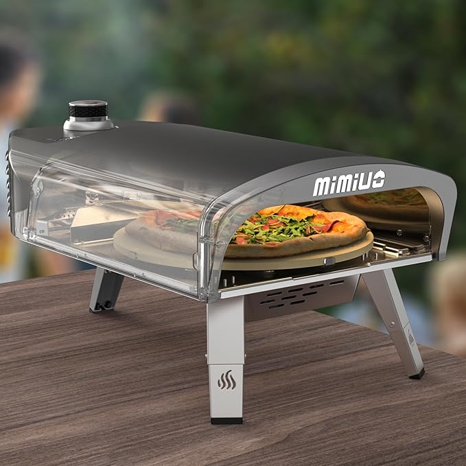 Mimiuo Outdoor Gas Pizza Oven with Automatic Rotating Pizza Stone - 14 Inch Portable Propane Pizza Ovens for Outside - Professional Pizza Grilling Stove for Outdoor Kitchen - Global Patent