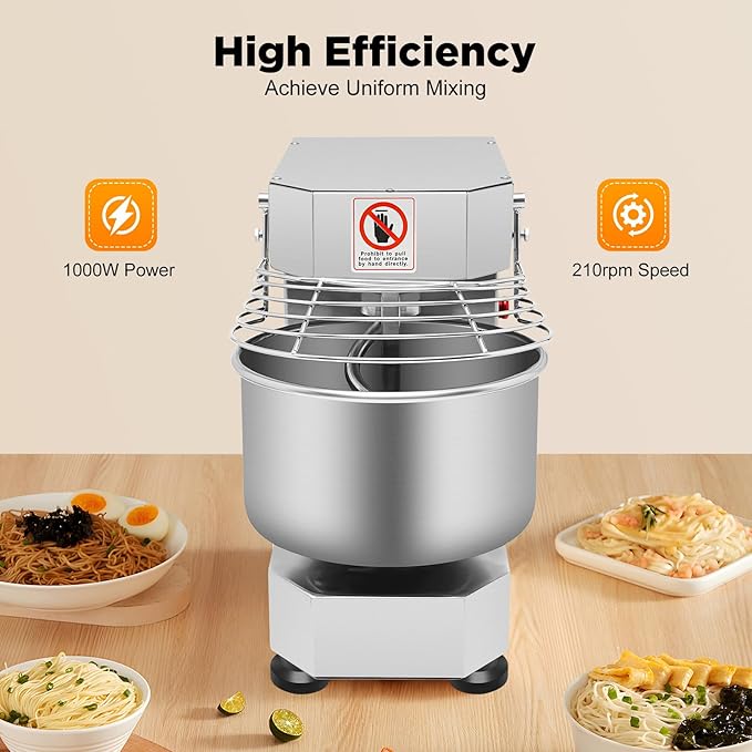 10L/2.6Gal Commercial Food Mixer,750W 110V Rotating Dough Kneading Machine,Electric Dough Mixer Equipment w/Stainless Steel Bowl & Security Shield,Speed Adjustable