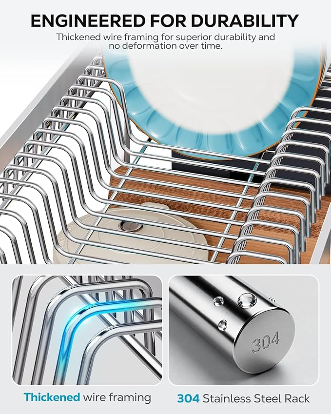 Nieifi 2-Tier Dish Drying Rack, Large Stainless Steel and Aluminum Kitchen Organizer
