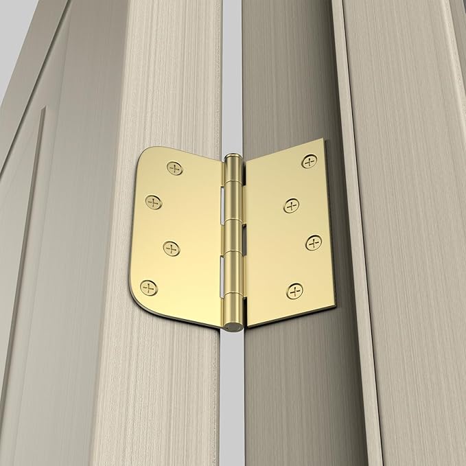 goldenwarm Pack of 3 4in Door Hinges Brushed Brass Gold Door Hinges Butt Hinges with Square & Round Corners, Interior Door Hardware