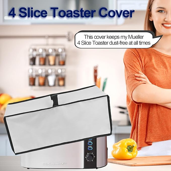 Toaster Cover Waterproof Heat-Resistant Dustproof Protective Case Heavy Duty Cover for Mueller UltraToast 4 Slice MT-110ss/Elite Gourmet ECT-3100 4 Slice Toaster (Silver grey)
