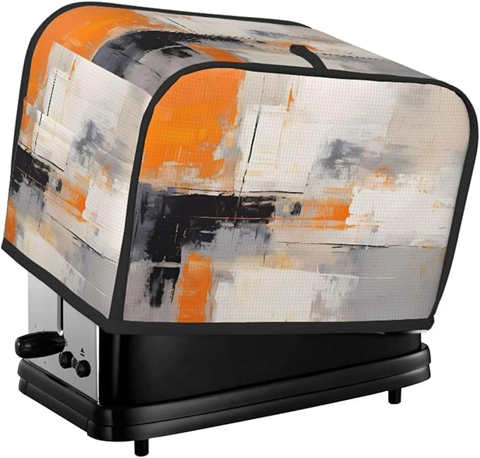 Toaster Cover 2 Slice Orange Gray Art Painting Waterproof Appliance Cover with Hang Loop Bread Baker Toaster Cover for Kitchen