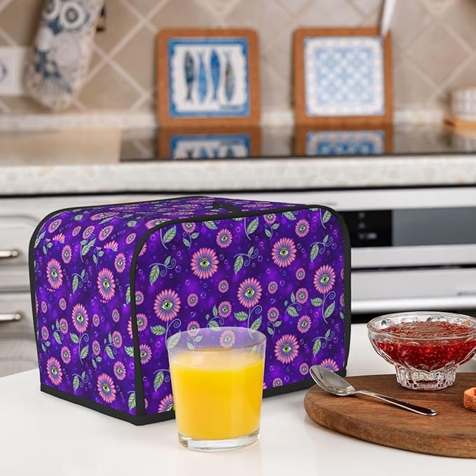2 Slice Toaster Cover with Pocket, Trippy Eyes Flower Sunflower Lightweight Foldable Dust Cover, Fingerprint Protection for Kitchen