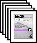 Americanflat 16x20 Picture Frame with Polished Plexiglass - Set of 5 - Use as 12x16 Frame with Mat or Display 16x20 Photo Without Mat - Galleria Collection - Picture Frames for Wall Display - Black