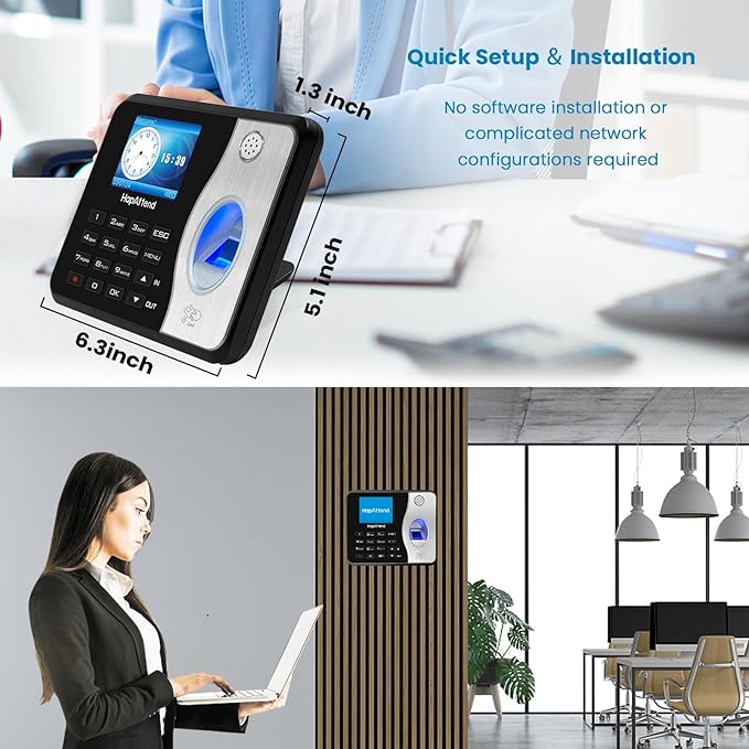 Time Clocks for Employees Small Business Automatic Calculate Hours, 0 Monthly Fees Fingerprint Time Clock, H3 Standalone Biometric Clock in Machine for Employees with 5 RFID Cards (No WiFi)