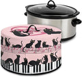 Black Cat Piano Music Note Print Slow Cooker Dust Cover Compatible with 6/7/8 Quart Slow Cooker Dust-Resistant Electric Pressure Cooker Cover Washable Easy to Clean, 16 x 14 x 9.6 inch