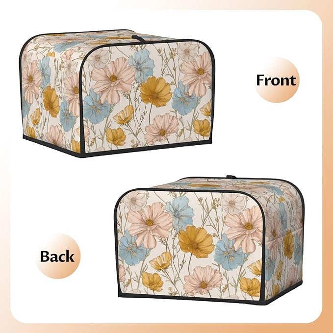 4 Slice Toaster Cover for Kitchen Vintage Flower Botanical Waterproof and Dustproof Toaster Dust Cover with Side Pockets Decorative Universal Cover for Wide Slot Toasters and Small Appliances