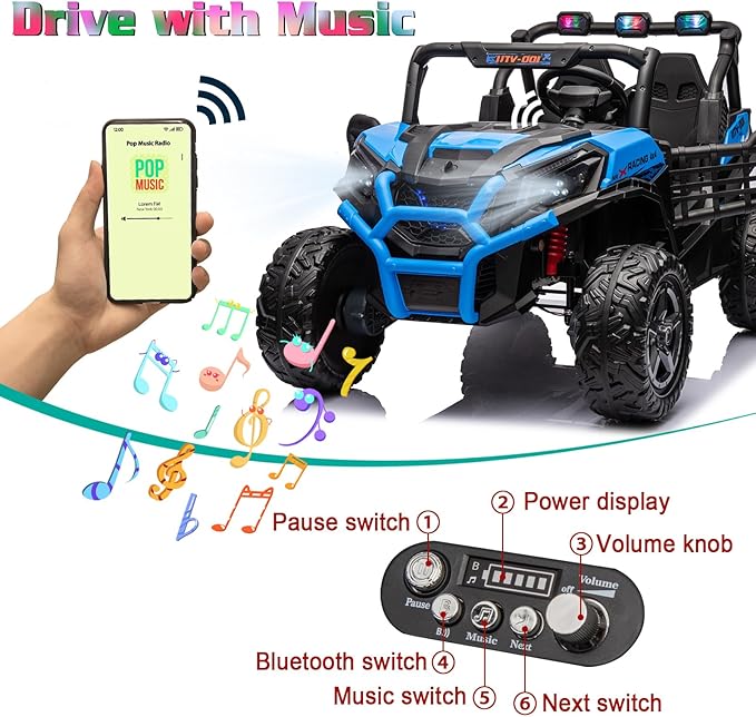 24V 2 Seater Ride On Car for Kids, Electric Car with Remote Control, Battery Powered Side by Side Ride On UTV, 4x4 Ride On Truck with Bluetooth, Blue