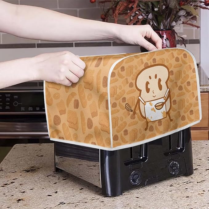 Cartoon Bread Print Toaster Covers 2 Slice Bread Maker Covers Toaster Oven Cloth Cover Kitchen Accessories Cover with Handle Dust Protection