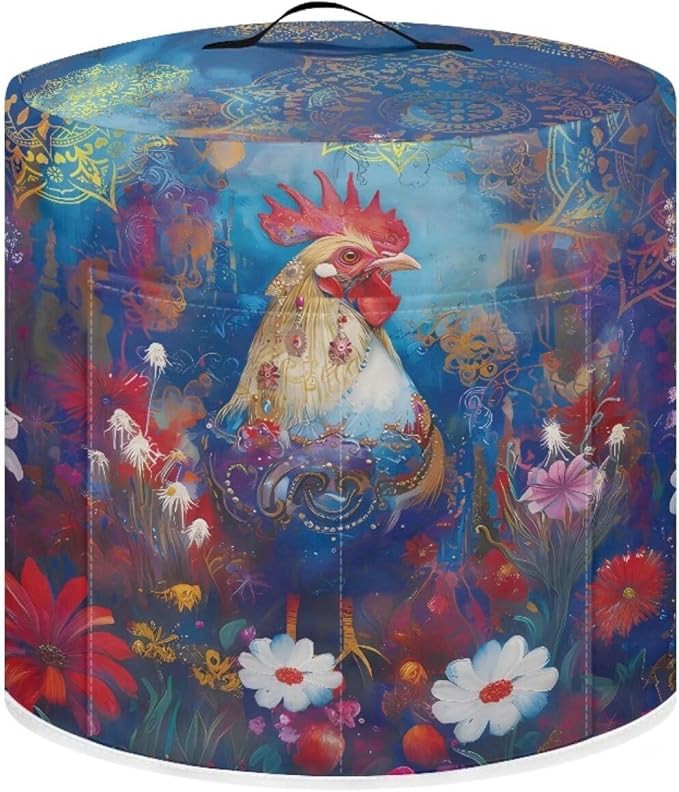 Rooster Flower Print Dust Cover for 3 Quart Instant Pot and Extra Accessories, Dust Proof Easy to Clean Pressure Cooker Cover Electric Appliance Cover Air Fryer Accessories with Pocket