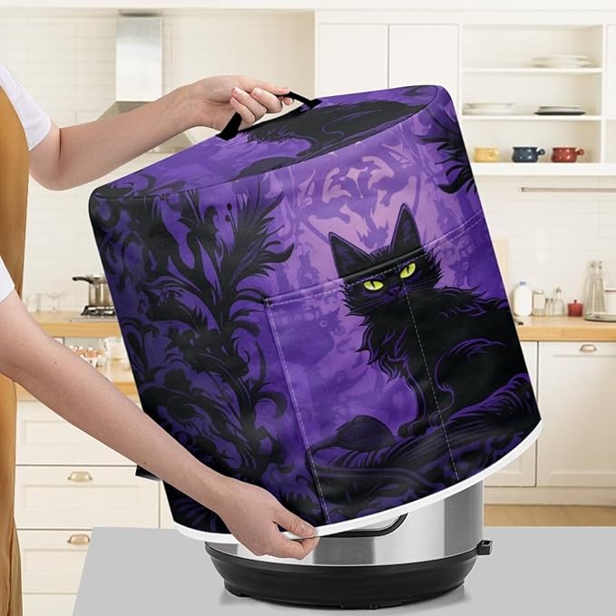 TODIYADDU Halloween Gothic Cat Dust Cover for Electric Pressure Cooker Waterproof Air Fryer Cover Dust Cover with Storage Pocket and Handle Portable Instant Pot 6 Quart Pressure Cooker Cover Gifts