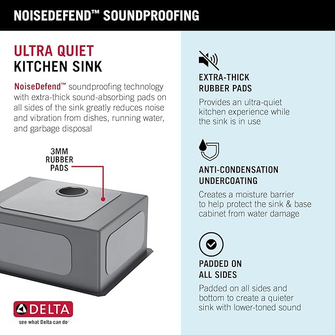 DELTA FAUCET Delta Lenta 23-inch Undermount 16 Gauge Stainless Steel Single Bowl Kitchen Sink with Accessories, 953034-23S-SS, Satin