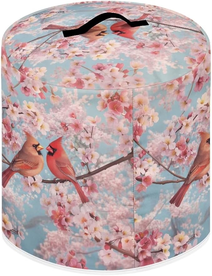 Xoenoiee Cardinal Bird Cherry Blossom Print Kitchen Appliance Dust Cover with Pockets, Electric Pressure Cooker Cover for qt Compatible with Crock Pot, Rice Cooker Cover, for 6 Qt Pot