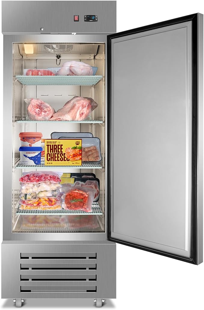 Tylza 27.5" Commercial Reach-in Freezer, Fan Cooling, Solid Stainless Steel Single Door, 530.6L