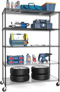 5 Tier NSF Wire Shelf Shelving Unit, 24 x 60 x 82 Inch 7500lbs Capacity Heavy Duty Adjustable Storage Metal Rack with Wheels/Leveling Feet & Shelf Liners, Ideal for Garage, Kitchen, and More - Black