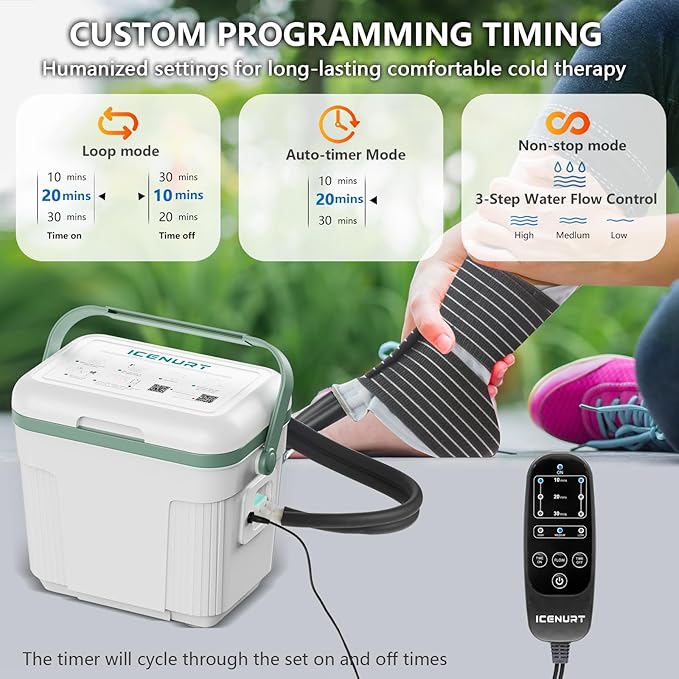 Cold Therapy Machine w/Programmable Timer, Ice Machine for Knee After Surgery, Knee Replacement Recovery, Cryotherapy System Pain Relief, Universal Pad for Shoulder, Hip and Ankle