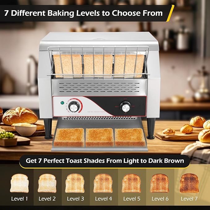 Dyna-Living Commercial Conveyor Toaster 450 Slices/Hour Restaurant Conveyor Toaster for Bun Bagel Bread, 1900W Heavy Duty Stainless Steel Commercial Toasters Bun Toasters
