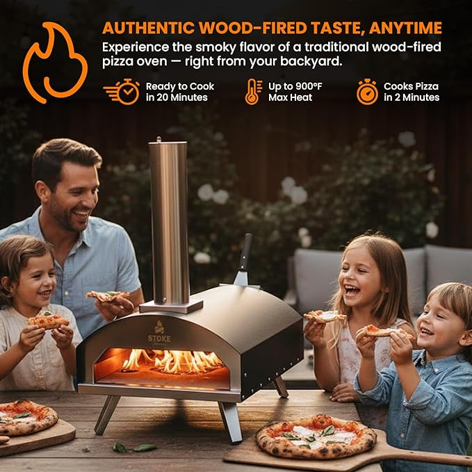 Stoke 13 Inch Outdoor Pizza Oven – Wood Pellet Portable Pizza Oven for Backyard, Camping, or Tailgating – Stainless Steel Oven with Pizza Stone & Accessories