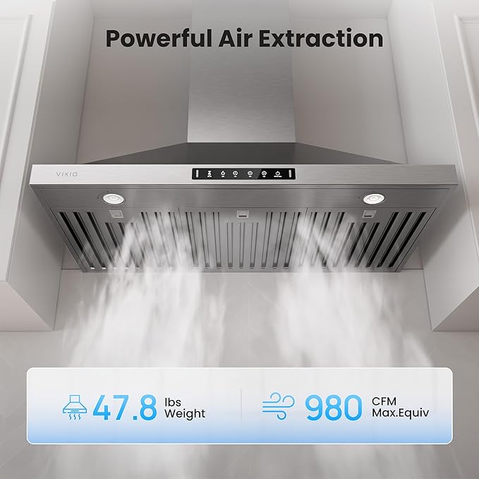 36 inch Pro Wall Mount Range Hood 980CFM, Direct 3 Speed Panel with Gesture & Touch Control, Ducted/Ductless Stainless Steel Kitchen Vent Hood, Delay Shut-Off, Includes Duct & Filter