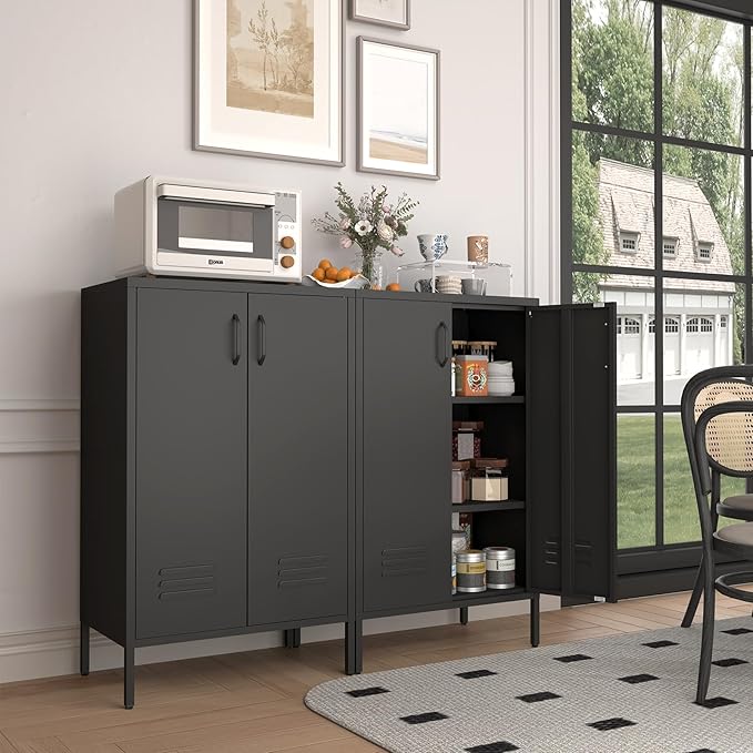 Metal Storage Cabinet,Metal Cabinet with Adjustable Shelves, 2 Door Locker Cabinets with Doors,Morden Accent Cabinets for Living Room,School,Office,Black