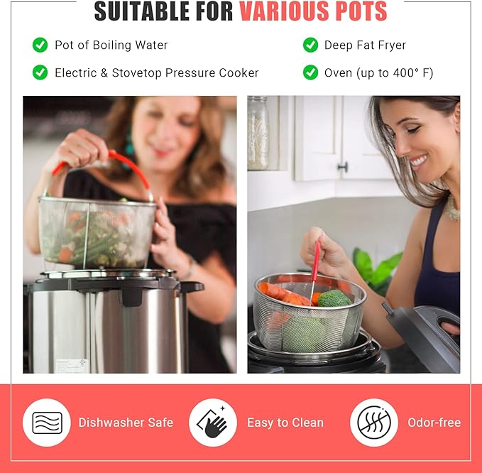 Original Salbree Steamer Basket for 8 qt quart Instant Pot Accessories, Stainless Steel Strainer and Insert fits IP Insta Pots, Instapot, Other Pressure Cookers, with Silicone Handle [3qt 6qt avail]