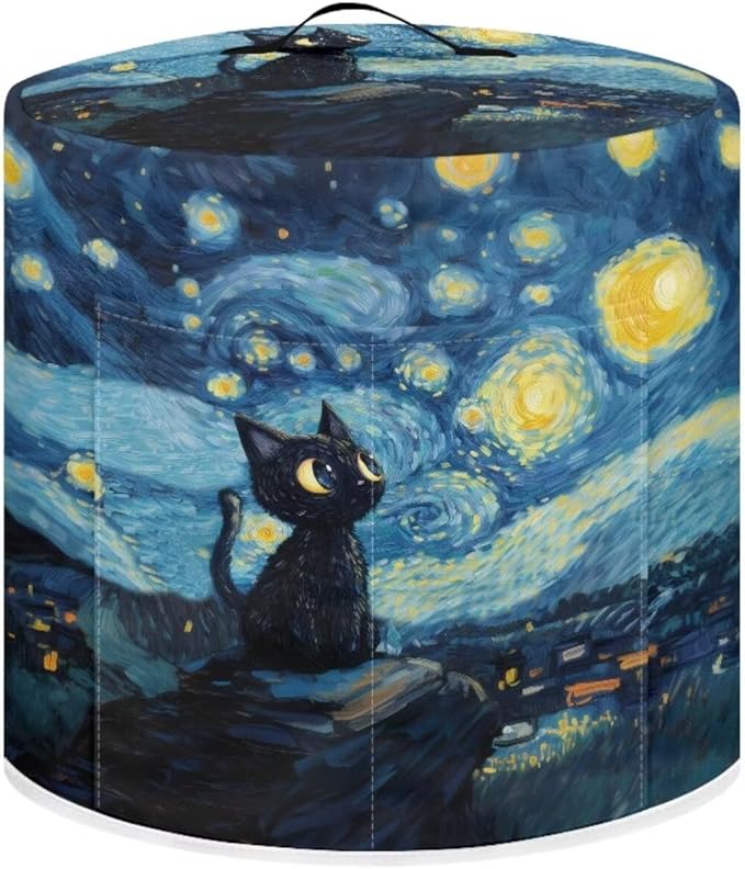 Xoenoiee Cat and Starry Night Pattern Kitchen Appliance Dust Covers with Pockets, Electric Pressure Cooker Cover Compatible with Crock Pot, Rice Cooker Cover, for 6 Qt