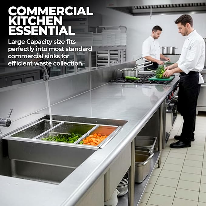 Pre-Rinse Basket with Stainless Steel Slides | Premium Quality Stainless Steel Scrap Basket for Commercial Sinks | 19 3/8" x 19 3/8" x 3.5"