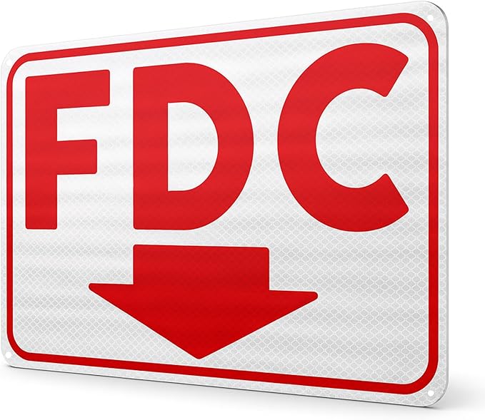 FDC Sign with Arrow, Reflective Aluminum 18x12 Fire Department Connection Sign, Heavy-duty, UV Protected and Weatherproof