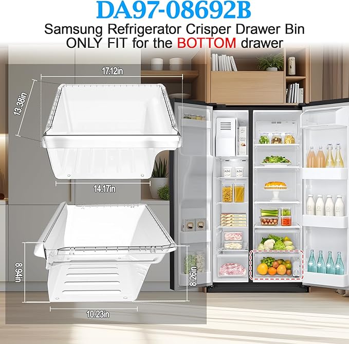 UPGRADED DA97-08692B Refrigerator Crisper Drawer Compatible with Samsung Fridge Drawer Replacement RS25J500DSG RS25J500DSR RS261MDRS RS25H5000SR Drawer for DA97-08692A Samsung Refrigerator Drawer