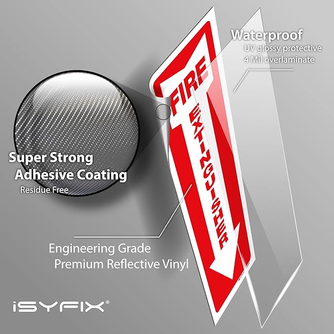 iSYFIX Fire Extinguisher Reflective Sticker Sign – 5 Pack 4x12 – Premium Self-Adhesive Vinyl, Laminated for Ultimate UV, Weather, Scratch, Water and Fade Resistance, Indoor and Outdoor