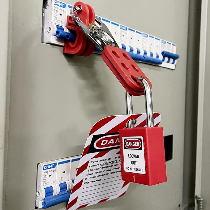 Lockout Tagout Kit Electrical Loto - Group Lockout Hasps, Lockout Tags, Safety Padlocks with Number, Nylon Ties with Pocket Bag(Red Kit)
