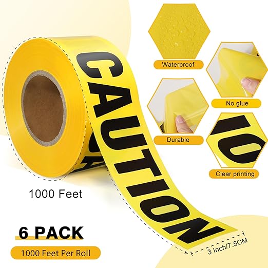 Treela 6 Pcs 3 Inch x 1000 ft Caution Danger Tape Roll Do Not Enter Cross Crime Scene Construction Warning Safety Tape for Hazardous Areas Halloween(Caution,Yellow)