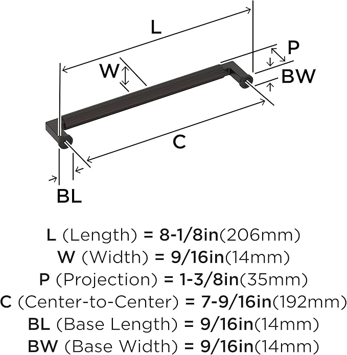 Amerock Ballard 7-9/16 inch (192mm) Center-to-Center Oil-Rubbed Bronze Cabinet Pull, BP37646ORB