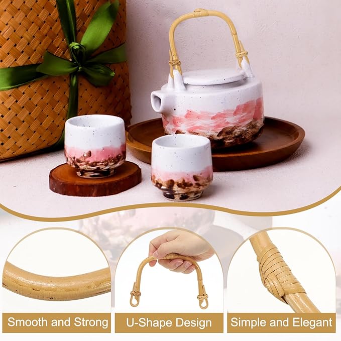 uxcell 3Pcs Bamboo Teapot Handle U-Shape Handle Replacement for Span 4.3-5.1 Inch Ceramic Pottery Tea Pots Tea Kettle Accessories Supplies, Heart Knot