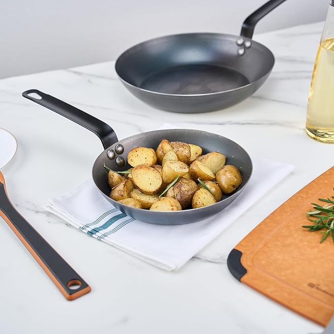 Restaurantware-Met Lux 9 Inch Fry Pan, 1 Lightweight Frying Pan - Induction-Ready, Triple-Riveted, Black Carbon Steel Cooking Skillet, Durable, For Searing, Sauteing, And Browning Food