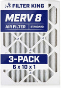 Filter King 6x10x1 Air Filter | 3-PACK | MERV 8 HVAC Pleated A/C Furnace Filters | MADE IN USA | Actual Size: 5.5 x 9.5 x .75"