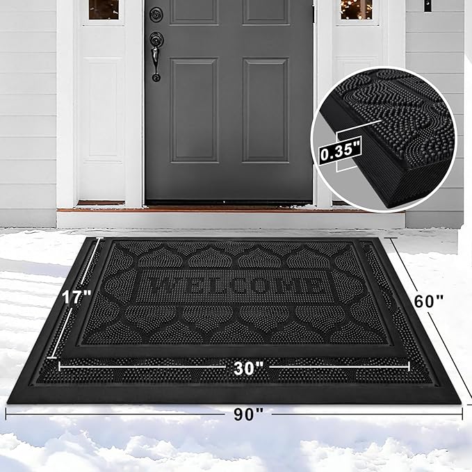FRAMICS Rubber Doormat 24x36 Inches Heavy Duty - Non-Slip, Waterproof Entry Mat for Outside Front Door, Low Profile Dirt Trapper for All Seasons, Patio, Garage, High Traffic Areas, Black