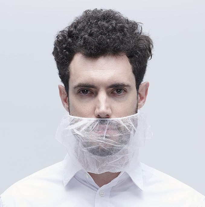 ProtectX Disposable Beard Covers Protector, Disposable Bouffant Beard Net 19x9 inch - White 100 Pack
