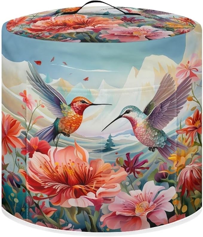 Hummingbird Floral Air Fryer Cover Washable Pressure Cooker Dust Cover for 3 Qt Small Kitchen Appliance Cover with Top Handle Dust Protection Bread Cover