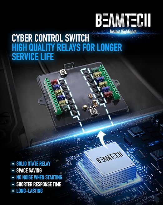 BEAMTECH 12 Gang Switch Panel, APP Remote Control RGB Toggle Momentary Pulsed Circuit Control Relay System Box Auxiliary Touch Control Switch LED Light Controller for Car Truck Van Off Road