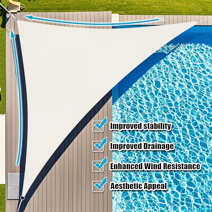 Amagenix Sun Shade Sail 12'X12'X17' Curved Edge Outdoor Shade Canopy Cream Breathable 95% UV Block Shade Cloth for Patio Garden Backyard (We Make Custom Size)
