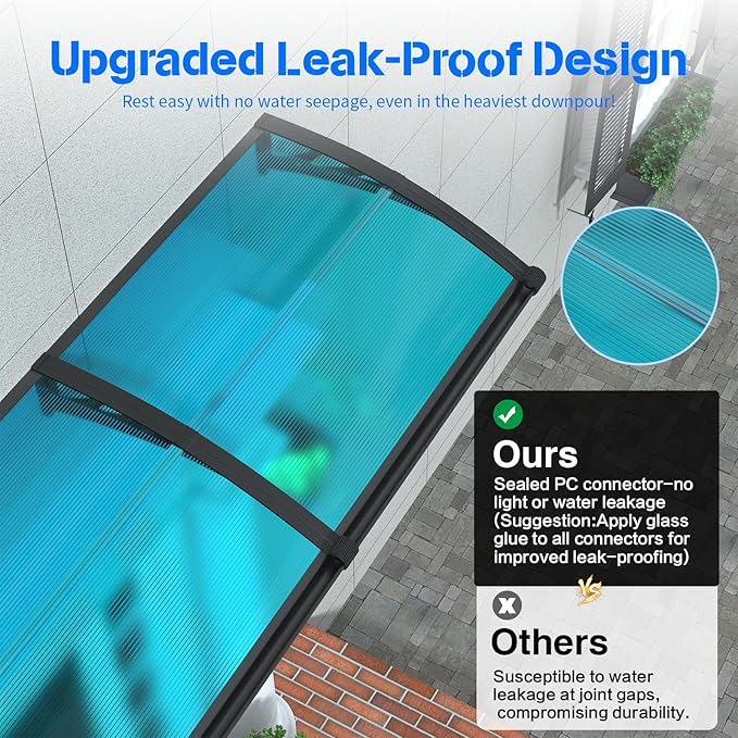 Awning for Door Entrance with Drainage Sink,32x80 Inch Awnings for Doors,Window Canopy Exterior with Plastic Steel Bracket,Polycarbonate Cover,UV,Rain,Snow Protection for House,Porch,Patio,Deck