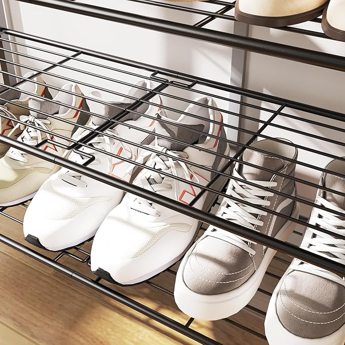 8 Tier Shoe Rack, Shoe Storage Organizer, Large Capacity Shoe Shelf Holds 32 Pairs of Shoes, Sturdy and Stable, for Entryway, Hallway, Closet, Dorm Room, Greige and Black SS08BG