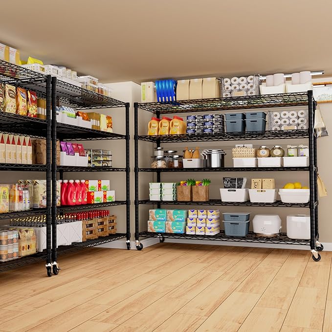 PrimeZone 5 Tier 80.7" Hx55.5 Wx24 D Wire Shelving with Wheels 3000lbs NSF Certified Storage Shelves Heavy Duty Metal Shelf Adjustable Rolling Rack Commercial Garage Restaurant Warehouse Kitchen 3Pcs